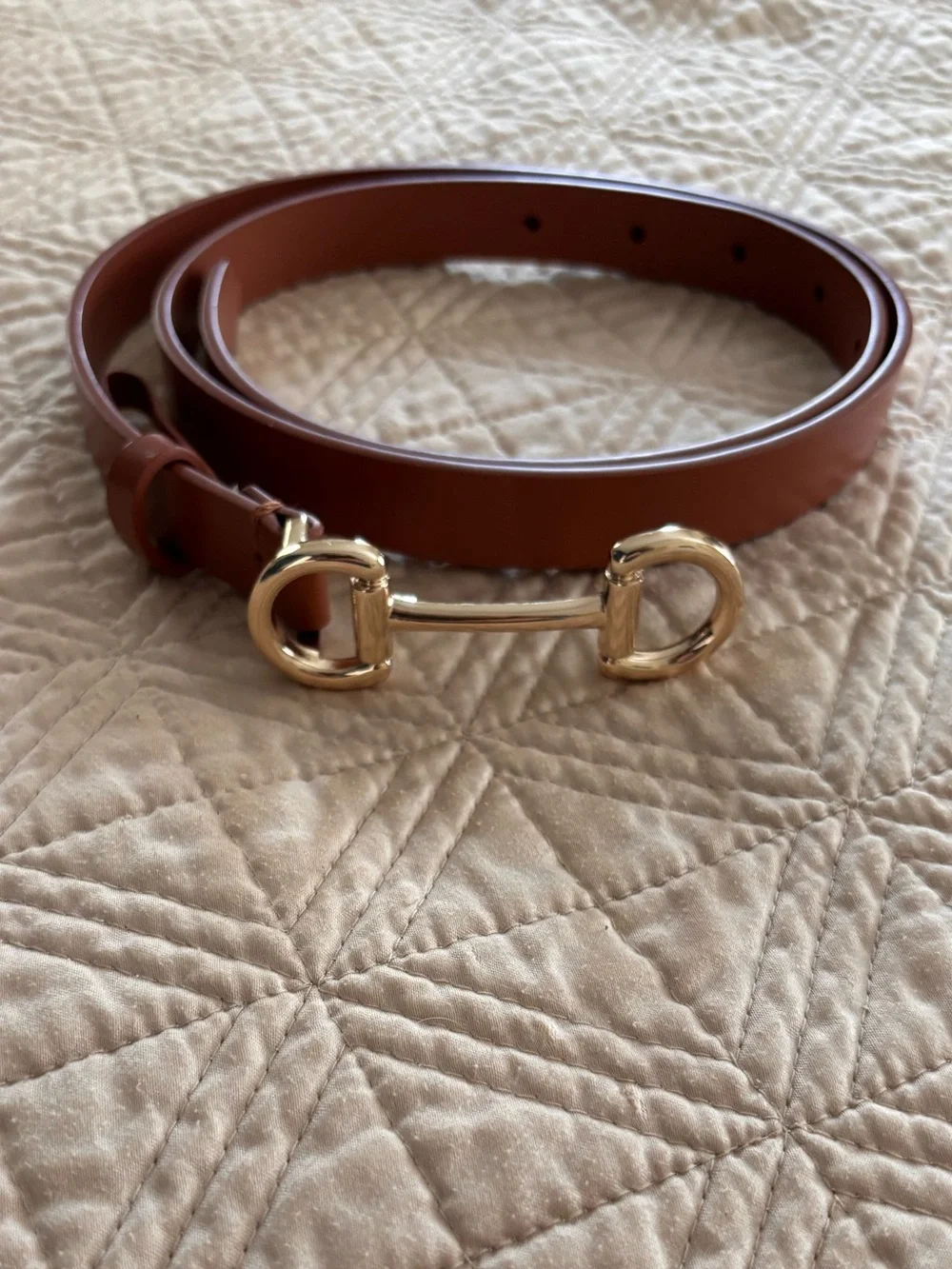 J. Crew Leather Horsebit Skinny Belt in Chestnut with Gold Hardware - Picture 2 of 2